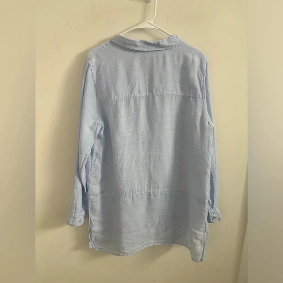 Tahari Shirt Women’s Linen Longline Striped Button Down Tunic Costal minimalist - Picture 3 of 5